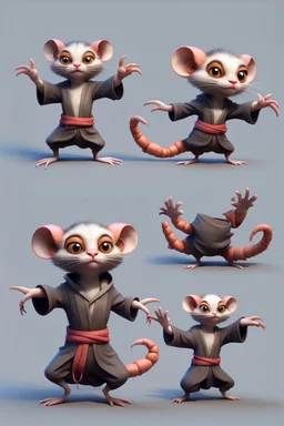 hi poly kung fu Mud witch cat Crab Monkey Opossum T-pose just the character and simple background