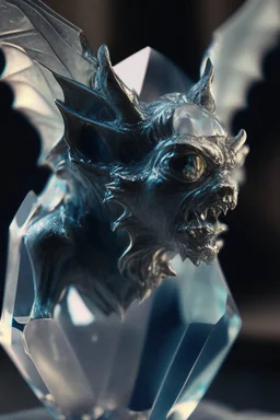 transparent gemstone gargoyle, high detail, 8k, cinematic, depth of field, art