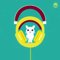 die cut sticker of cute cyber animal with headphones, 2D, flat illustration by bryen frost, cyberpunk, minimal, vector style