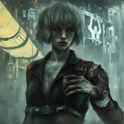 PINTURA AL OLEO DE SOBRA DE UNA CYBERPUNK