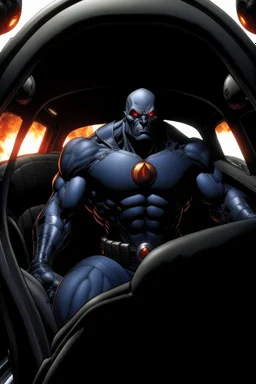 Darkseid driving a car