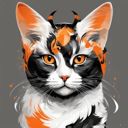 Orange, black and white palette cat in artistic style with horns