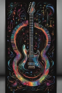 a symphonic flow of shining music turning into a guitar of light :: dark background , guitar neons, of colorful light