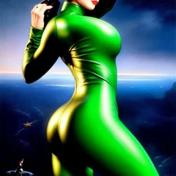 fullbody portrait 'beautiful booty Sexy Busty CatWoman',wearing skintight latex suit,crystal clear green eyes,painting by gaston bussiere, greg rutkowski, yoji shinkawa, yoshitaka amano, tsutomu nihei, donato giancola, tim hildebrandt, oil on canvas, cinematic composition, extreme detail,fit full head inside picture,32k