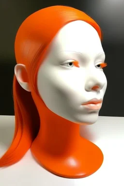 Human Girl face white rubber effect in all body with orange rubber effect hair