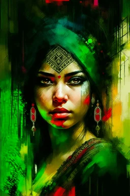 Portrait of An Indian beautiful woman by Jeremy Mann and Russ Mills, 8k resolution concept art triadic colors intricately detailed trending on Artstation