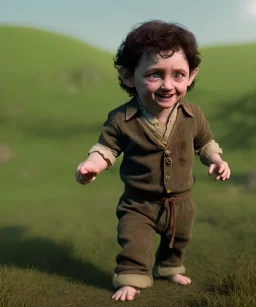 Frodo baggins toddler, full body, dramatic lighting, hyper realistic