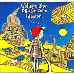 Village in the cosmos in Winsor McCay style and dr seuss style