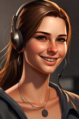 gta, woman, brown hair, ponytail, sweet smile, brown eyes, simple earring, hacking device