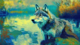 a wolf in monet style