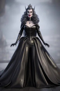 Carmen Dell`orifice as evil queen in black leather gown, angry, busty, curvey, cleavage, unreal 5, octane render,cinema4d, dynamic lighting, dramatic lighting, 4k, redshift render, highly detailed, hyper realistic