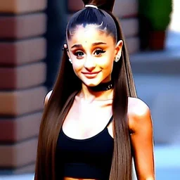 Ariana Grande, big bust, 6-pack abs, long hair