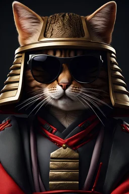 Cat in samurai dress in Japan, portrait of half body, wearing sunglasses ,Photorealistic, next level resolution, 4k, ultra quality, hyper realistic