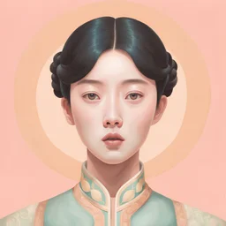 wide shot of a hsiao ron cheng style painting of a Korean idol, perfect facial symmetry, looking straight ahead, natural eye looking at the camera, detailed eyes, realistic skin texture, frontal view, instagram celebrity lookalike, idealized beauty. , natural lighting, pastel background, hip hop aesthetic art style, inspired game illustration, instagram moods, defined expressions, spencer tunick landscape fashion lomography, sarah moon, art nouveau inspiration, surreal paradox, psychedelic, visu