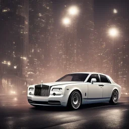 rolls royce under a city street light during the night