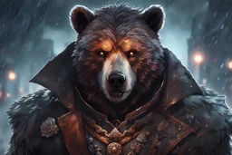Zombie bear in 8k solo leveling shadow artstyle, machine them, close picture, rain, intricate details, highly detailed, high details, detailed portrait, masterpiece,ultra detailed, ultra quality