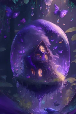 Excessive details are extremely accurate, My imagination is complicated.Glowing purple clothes art, splash art, high quality, 8k, digital painting, glitter, waterfall, greenery, butterflies, birds of paradise, gnome's house, trending on artstation, sharp focus, studio photo, intricate details, highly detailed, by greg. inside an air bubble