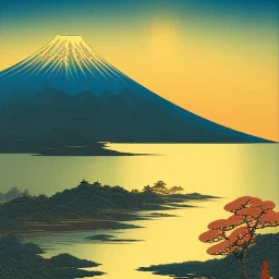 Ukiyo-e Style , mount fuji, sun