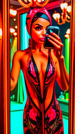 (((((((((petite arab woman puts on two piece bathing suit with delicate straps and takes mirror selfie), modelshoot style, (,photo of the most beautiful woman in the world, professional majestic (photography by Steve McCurry), 8k uhd, dslr, soft lighting, high quality, (film_grain:1