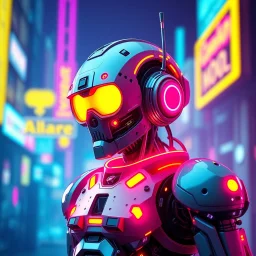 a cyberpunk robot, bright colours, futuristic, dystopia, stylised, digital art, 3d render