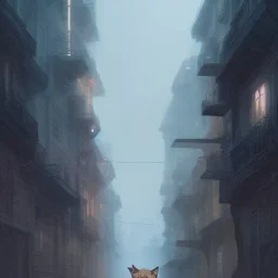 Humanoid cat walking in streets, greg rutkowski, matte painting, hyper detailed, felix kelly, Jean Baptiste Monge, architecture croquis drawing