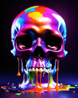 pixar 3d animation style, ((liquid dripping skull effect)), fluid form, rich and colourful acrylic paint covering skull, satire, metaphorical, photorealistic cg, 3D concept art, bright, black colour background, playful, soft smooth lighting, highly detailed, stylised and expressive, sharp, imaginative, skottie young, bold, colourful, neon 3d pop surrealism graffiti, dark pop surrealism,smooth texture, cgsociety, dreamworks 3d animation, Houdini fox, mantra rendering engine