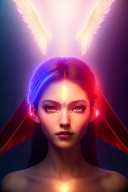 Angelic character, angelic wings, halo, luminous, facepaint, waist up portrait, intricate, oil on canvas, masterpiece, expert, insanely detailed, 4k resolution, retroanime style, cute big circular reflective eyes, cinematic smooth, intricate detail , soft smooth lighting, soft pastel colors, painted Renaissance style