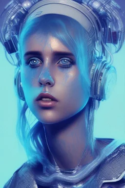 danish singer mø face, cyberpunk,blue tones, style free