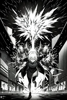 explosion on the streets of Tokyo, greyscale