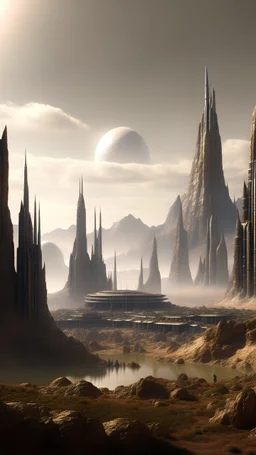 beautiful large alien city. mountains