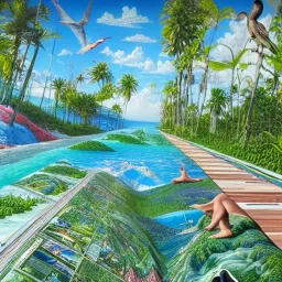 man, summer, lost, paradise world, hyper realist, hyper detailed,