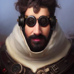 a _ fantasy _ style _ portrait _ painting _ of beautiful white male dwarf black hair short head smirk round face steampunk goggles rpg dnd oil _ painting _ unreal _ 5 _ daz. _ rpg _ portrait _ extremely _ detailed _ artgerm _ greg _ rutkowski _ greg