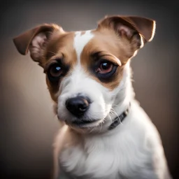 Jack Russell Terrier dog portrait, low light, blurred background. Shallow depth
