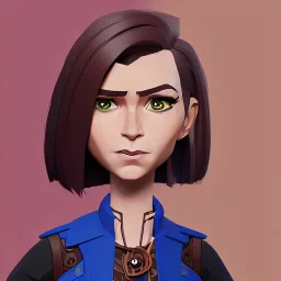 anna wintour with dark brown hair in a ponytail, blue eyes, happy, lego, steampunk