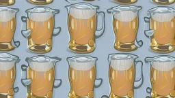 terugkerend patroon van volle bierglazen, cartoon style, witte achtergrond