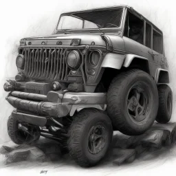 technical concept study, pencil sketch, inspired from Vintage Jeep Toyota 4x4