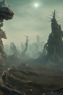 A wasteland, 8k, bas-relief, extraterrestrial, eerie, jagged rocks, plants, cinematic 4d, Steven Spielberg