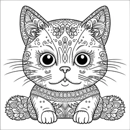 mandala baby cat happy mood, cute animals, full view, realistic, coloring page, only draw lines, coloring book, clean line art, –no sketch, color, –ar 3:4, white background, minimalistic black lines, minimal black color, low level black colors, coloring page, avoid thick black colors, thin black line art, avoid colors, perfect shape, perfect clear lines,