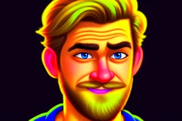 Happy Andrew Garfield with a beard and blue eyes in Pixar style