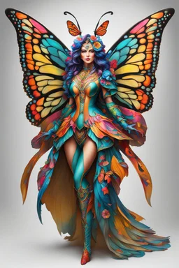 Full body Beautiful anthropomorphic lady butterfly colorful art conceptual, amazing artwork, hyper detailed, ultra maximalist quality, 12k