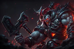 Huge Sion 8k sci-art drawing style, white ghoul, Jaw iron, big muscles, huge hatchet, league of legends them, neon effect, apocalypse, intricate details, highly detailed, high details, detailed portrait, masterpiece,ultra detailed, ultra quality