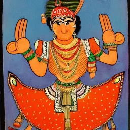 cow with hands and wings in Indian painting style