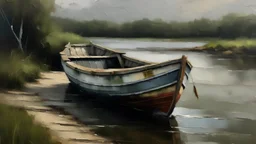 oil paint small boat in pound