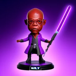 Bald mace windu Samuel Jackson purple bobblehead with boots, pommel, purple jedi, shadowy