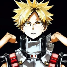 Detailed anime portrait of bakugo from my hero academia, gold hair and golden eyes, black suit, intricate details, full body portrait, keep head in frame, slight smile, black Japanese motif, concept art, highly detailed, digital painting, concept art, sharp focus, illustration, art by Yoji Shinkawa, WLOP and greg rutkowski and alphonse mucha and artgerm and yanjun Chen and Junji ito and Makoto Shinkai, HDR, octane render