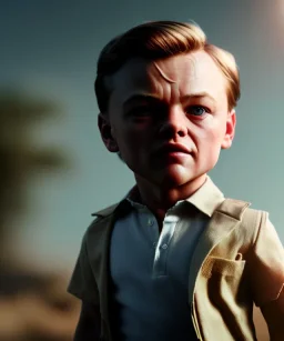 Leonardo di caprio toddler, full body, gun, car, dramatic lighting, hyper realistic