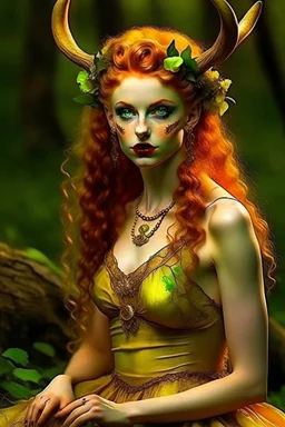 pretty girl, aged 19, ginger, faun, satyr, fantasy, attractive, dress