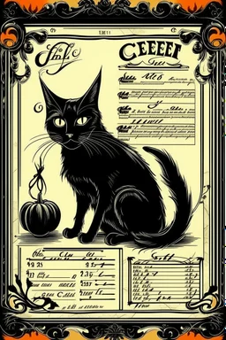 vintage cafe menu graphic Halloween, black cat