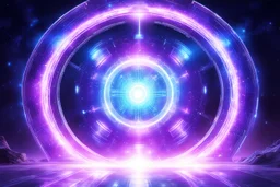 a magic futuristic light portal in the middle of a bright galaxy