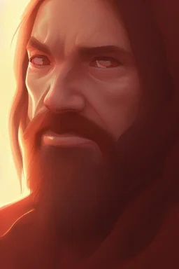 Jesus face portrait at dawn, by atey ghailan, michal lisowski, artstation, volumetric light, high detail, perfect